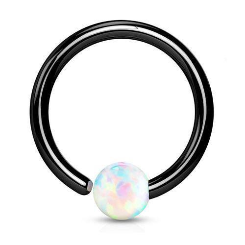 16g Black Fixed Opal Bead Ring