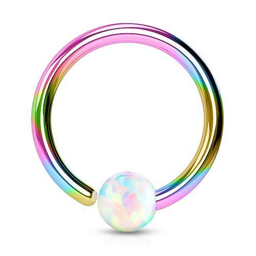 16g Rainbow Fixed Opal Bead Ring