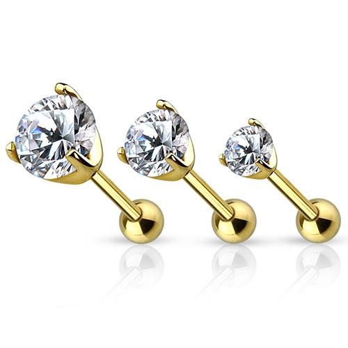 CZ Yellow 14k Gold Cartilage Barbell
