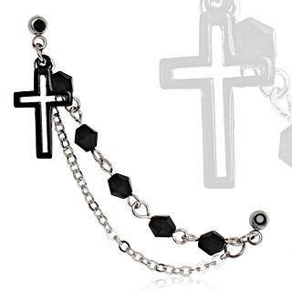 16g Cartilage Chain & Black Cross Dangle