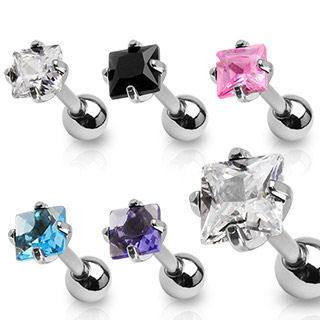 Square CZ Cartilage Barbell