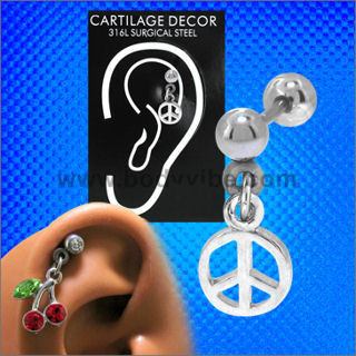 18g Peace Sign Cartilage Dangle