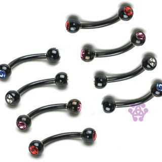 16g Black CZ Curved Barbell