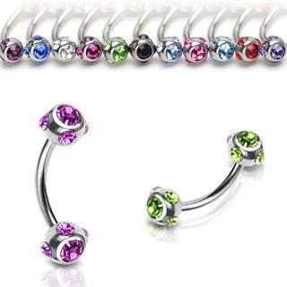 16g Multi-gem Stainless Curved Barbell