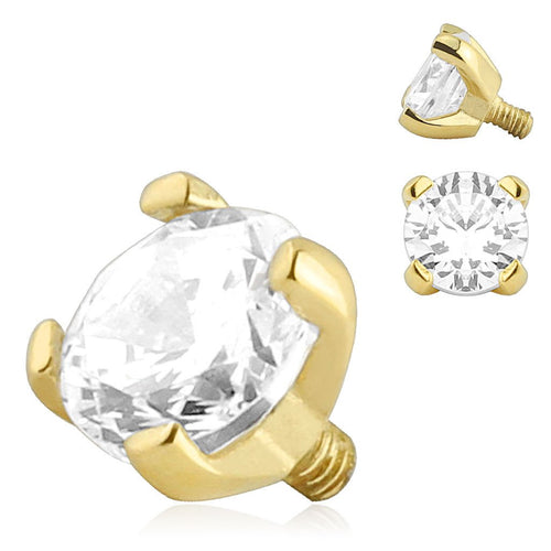 14g Prong CZ Yellow 14k Gold End