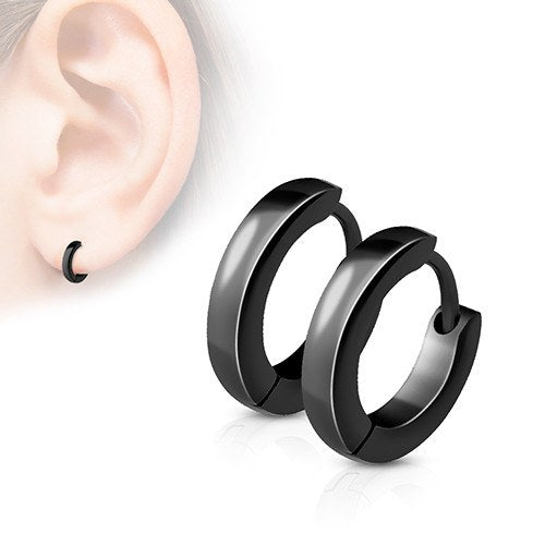Black Small Hinged Hoop Earrings