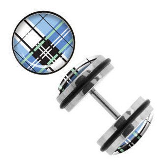 Blue Plaid Fake Plugs