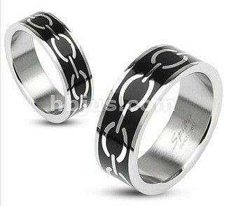 Stainless Black Enamel Links Ring