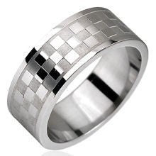 Stainless Checker Pattern Ring