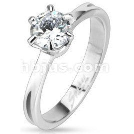 Stainless Classic CZ Solitaire Ring