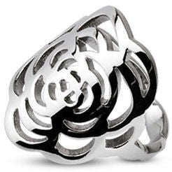 Stainless Cutout Rose Center Plate Ring