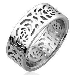 Stainless Cutout Rose Pattern Ring