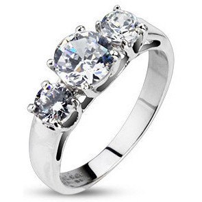Stainless CZ Triple Prong Set Ring