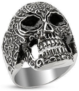 Stainless Day of the Dead Skull Ring