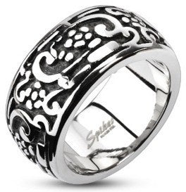 Stainless Flowers & Swirls Patterned Ring