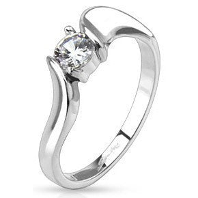 Stainless Framed Twist CZ Solitaire Ring