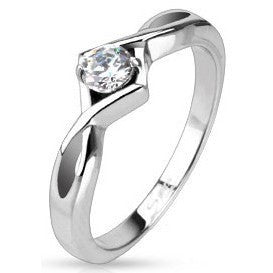Stainless Knotted Frame CZ Solitaire Ring