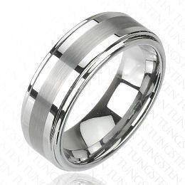 Tungsten Matte Finish Center Stripe Ring