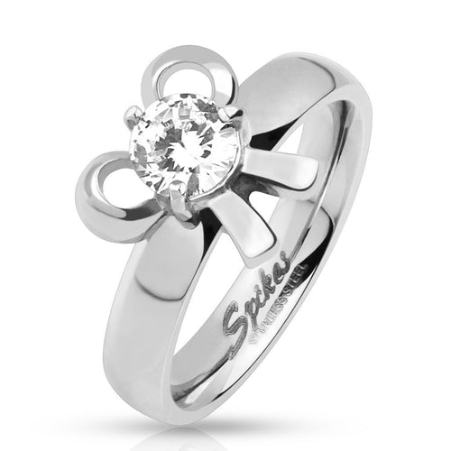 Stainless Pronged CZ Ribbon Ring