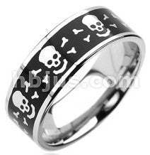 Stainless Black Skull & Crossbones Ring