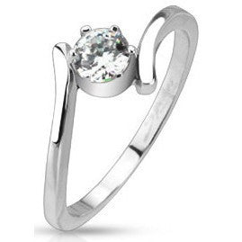 Stainless Swirl CZ Solitaire Ring