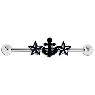 14g Anchor & White Stars Industrial Barbell