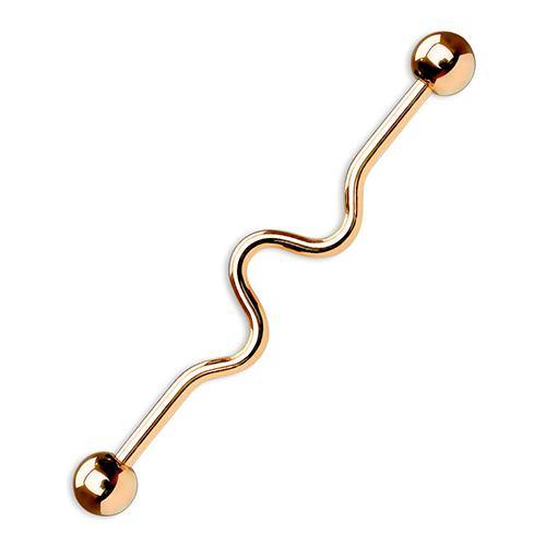 14g Wavy Rose Gold Industrial Barbell