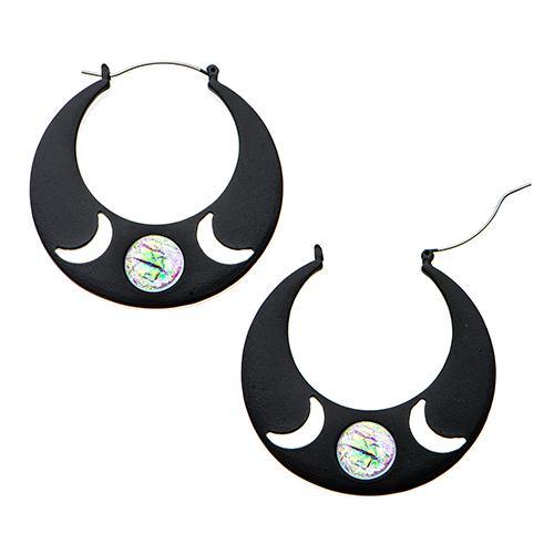 Black Moons & Opal Tunnel Hoops