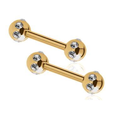 Multi-CZ Gold Nipple Barbells