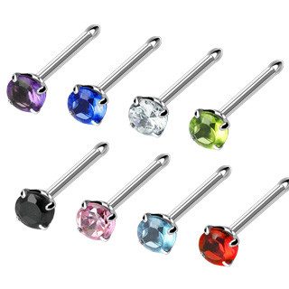 Prong-set 3mm CZ Stainless Nose Bone