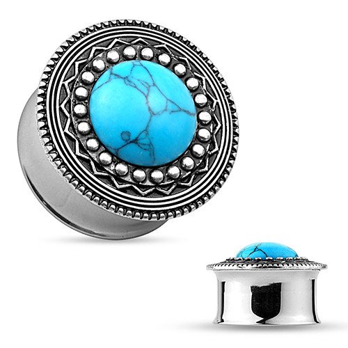 Antique Silver & Turquoise Shield Plugs