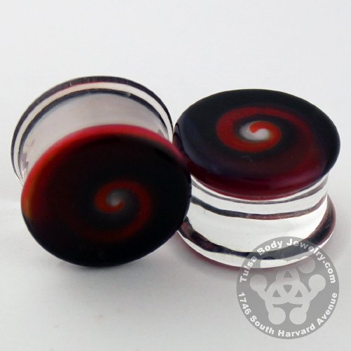 Black & Blood Swirl Plugs by Glasswear Studios