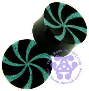 Concave Horn Plugs with Crushed Turquoise Inlay