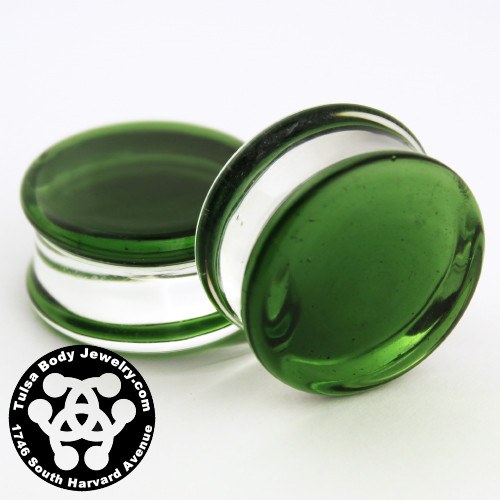Translucent Green Double Flare Plugs by Glasswear Studios
