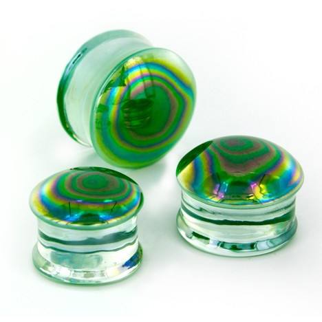 Green Oil Slick Glass Plugs