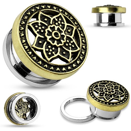 Tribal Lotus Brass Screw-On Plugs