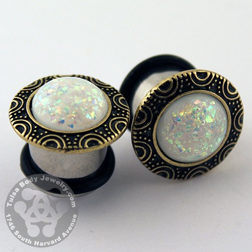 White Opal & Brass Plugs