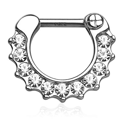 CZ Paved White 14k Gold Septum Clicker