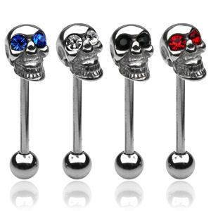 CZ Skull Stainless Tongue Barbell