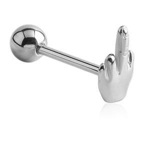Middle Finger Stainless Tongue Barbell