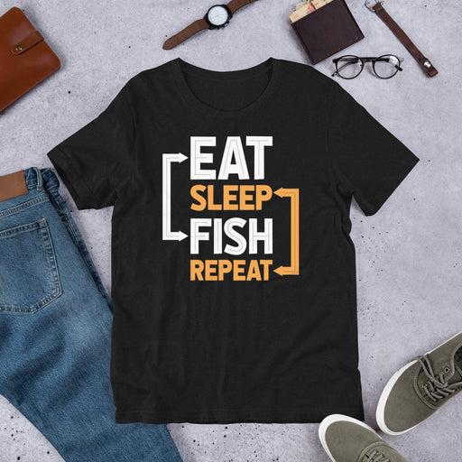 Eat Sleep Fish Repeat Funny Fishing Mens T-Shirt 100% Cotton