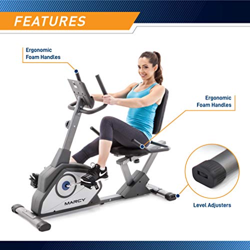 Marcy Magnetic Recumbent Exercise Bike with 8 Resistance Levels NS-40502R,Grey