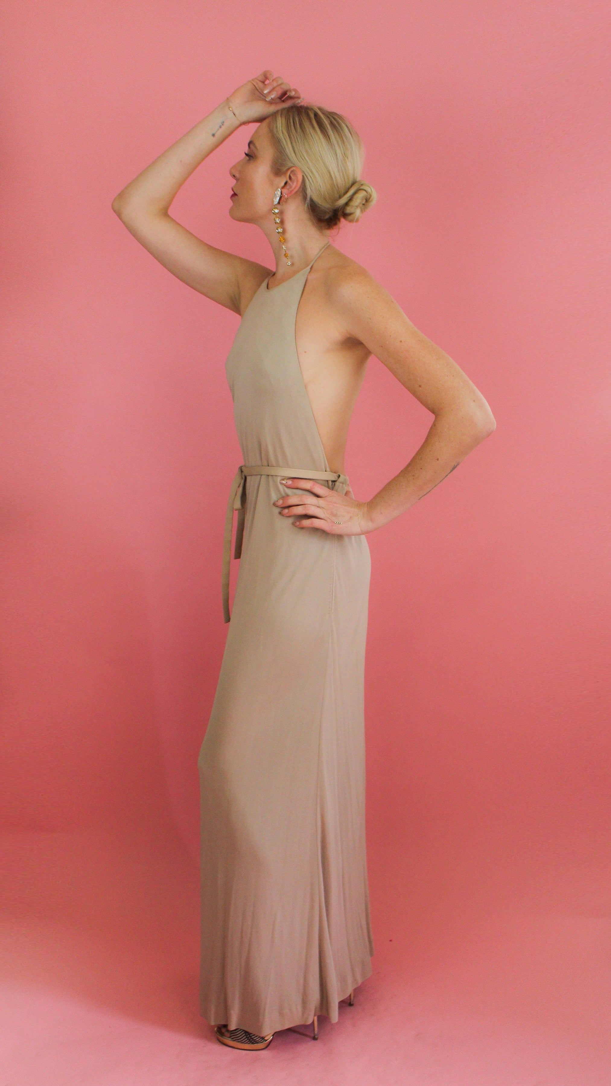 Galanos 1970's HalterJersey Backless Gown