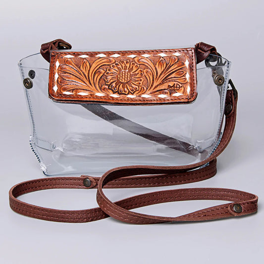 Clear Stadium Leather Tooled Crossbody