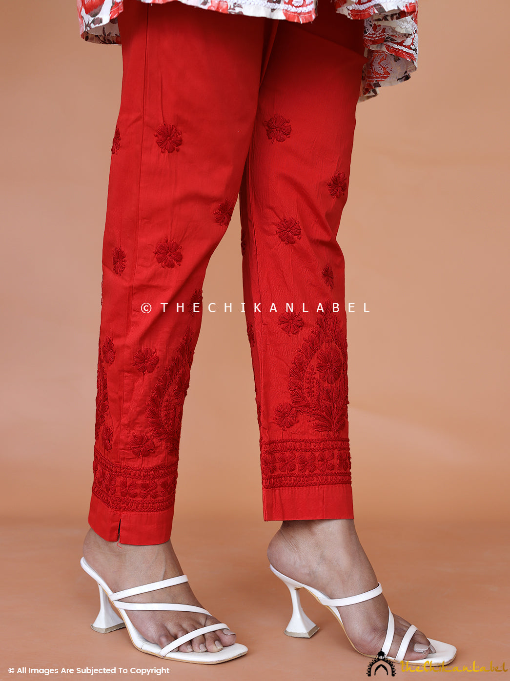 Cream Straight trouser pant with chickan cutwork design western indian pant