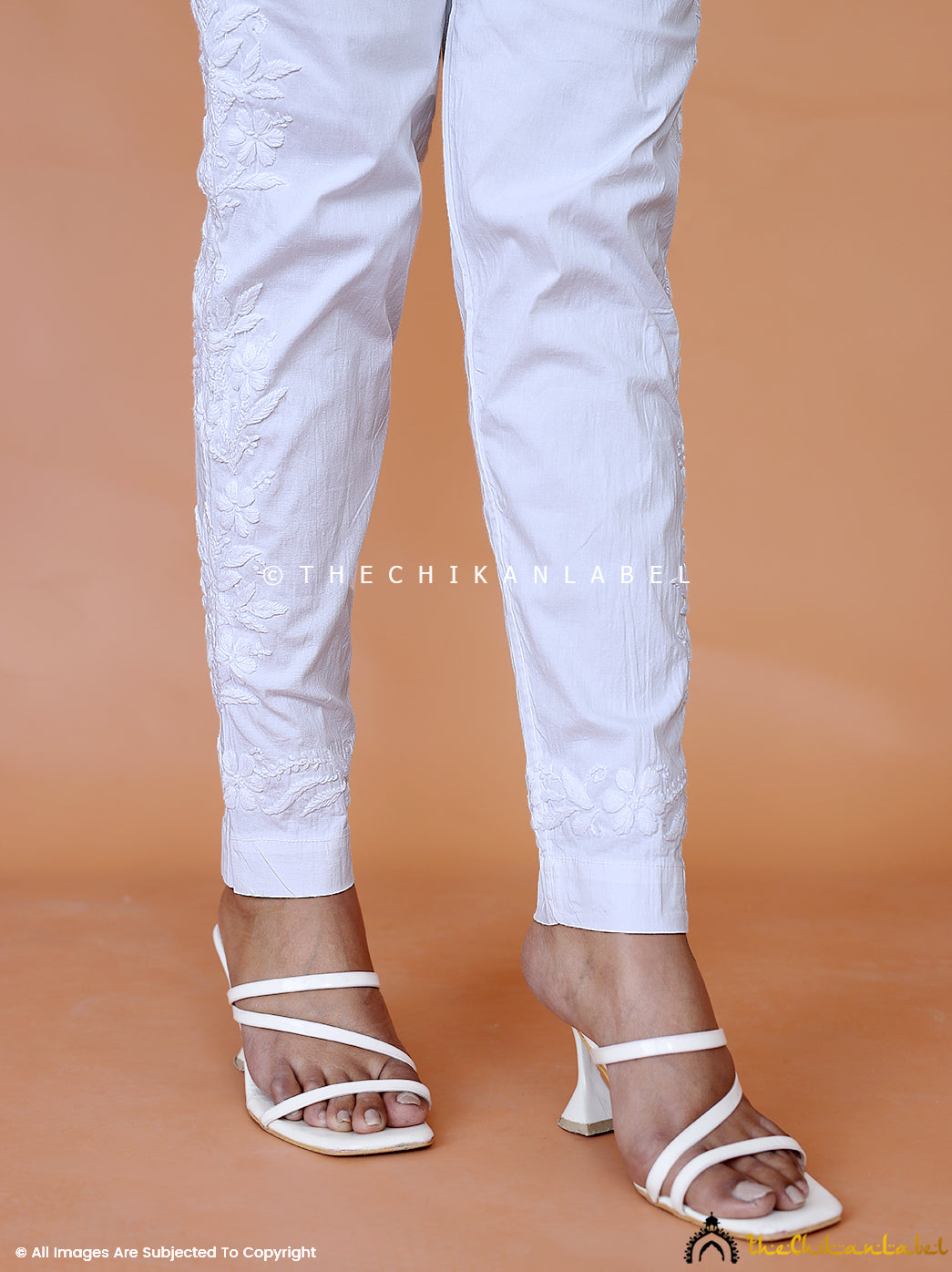 White Aqsa Side Work Chikankari Pant - Thechikanlabel