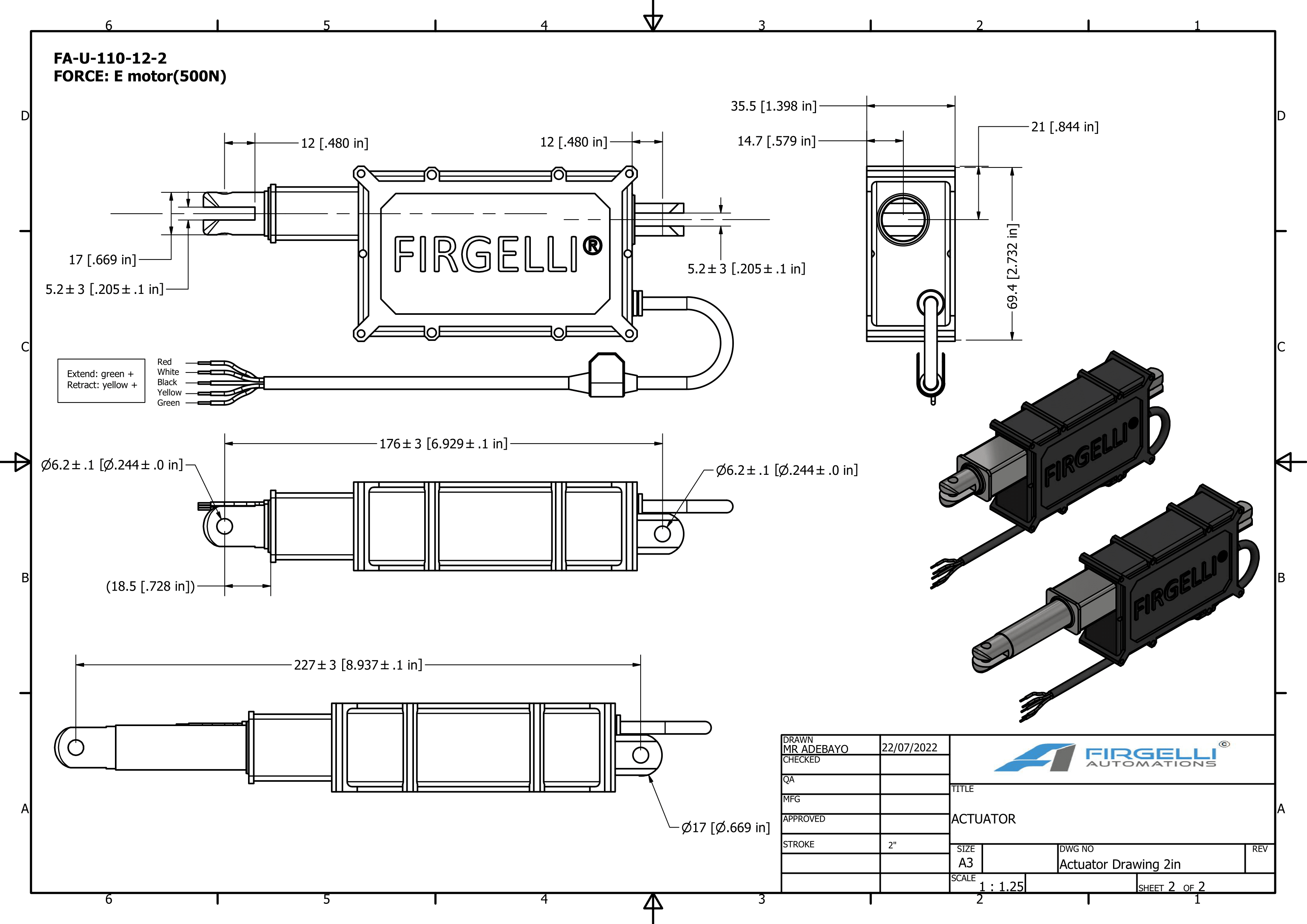 Atuador linear com derrame de 2 "