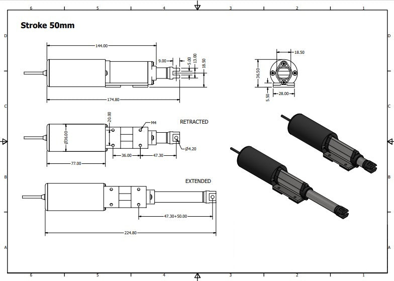 Micro actuadores de carrera de 50 mm
