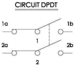 Stroombaandiagram van 'n DPDT -skakelaar