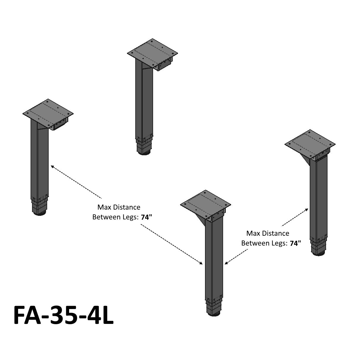 Four Leg Standing Desk Lift Technical Drawing